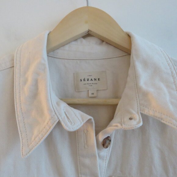 SEZANE Jeanette Denim Midi Belted Dress Molted Ecru Cream - Size EU 40 / US 8 - Picture 6 of 16